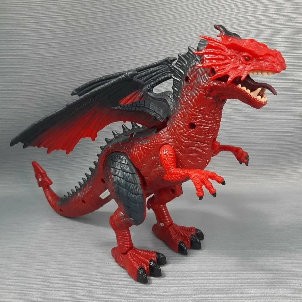 Red Black Dragon Battery Op. Toy Walks Lights Sound Head/Wings Move Tested Works